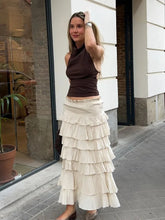 Elastic Waist Ruffles Tiered Midi Skirt